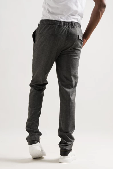 Ecer Tek Pileli Slimfit Beli Lastikli Ve İplikli Çizgili Kışlık Erkek Kumaş Pantolon - 4