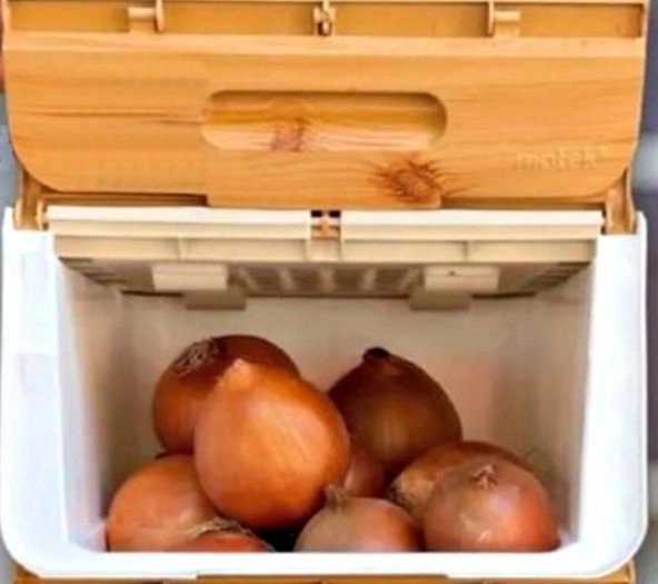 Motek Patateslik Soğanlık Sepeti Oyuncak Kutusu Tekerlekli Organızer Çok Amaçlı Kutu 1X12Lt-Bambu+Krem - 7