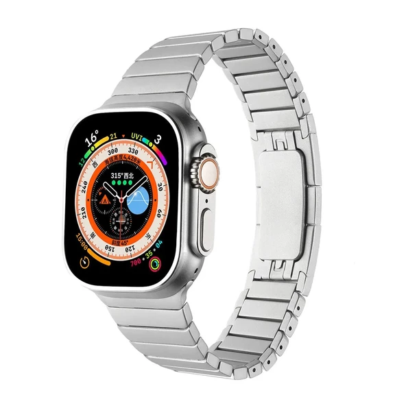 Apple Watch 42 44 45 49 mm Uyumlu Joint Luxury Klipsli Çelik Kordon - 3