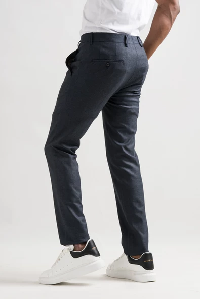 Ecer Slimfit Bitik Kareli Boru Paça Kışlık Erkek Kumaş Pantolon - 5