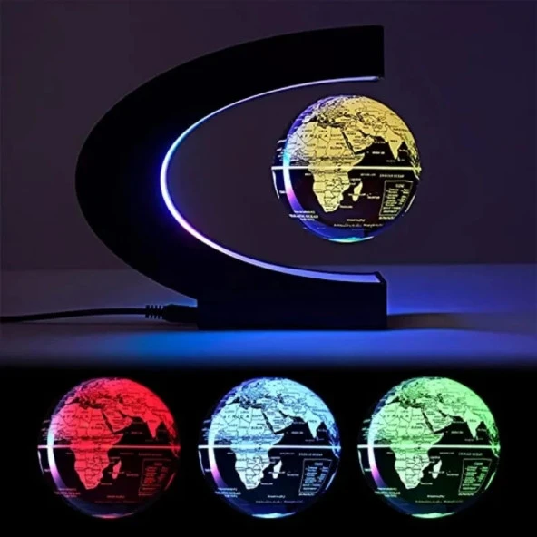 3 inç Manyetik Levitasyonunun Yüzen Küre Dünya Haritası Küre C Şekli Tabanı ile Öğretim için LED Işıkları Ev Ofis Masası Dekorasyonu