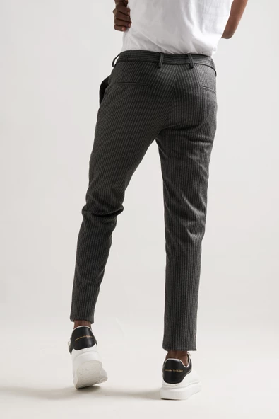 Ecer Slimfit Beli Lastikli Ve İplikli Çizgili Pamuklu Kışlık Kumaş Erkek Jogger Pantolon - 11