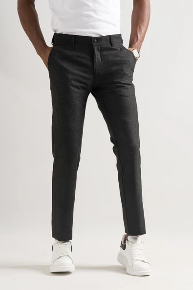 Ecer Slimfit Armürlü Kendinden Desenli Boru Paça Kışlık Erkek Kumaş Pantolon - 3