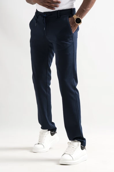 Ecer Slimfit Beli Lastikli Ve İplikli Çizgili Pamuklu Kışlık Kumaş Erkek Jogger Pantolon - 2