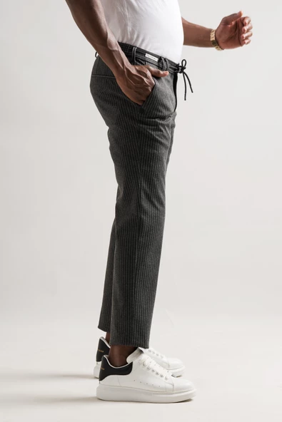 Ecer Slimfit Beli Lastikli Ve İplikli Çizgili Pamuklu Kışlık Kumaş Erkek Jogger Pantolon - 10