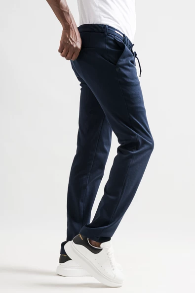 Ecer Slimfit Beli Lastikli Ve İplikli Çizgili Pamuklu Kışlık Kumaş Erkek Jogger Pantolon - 4