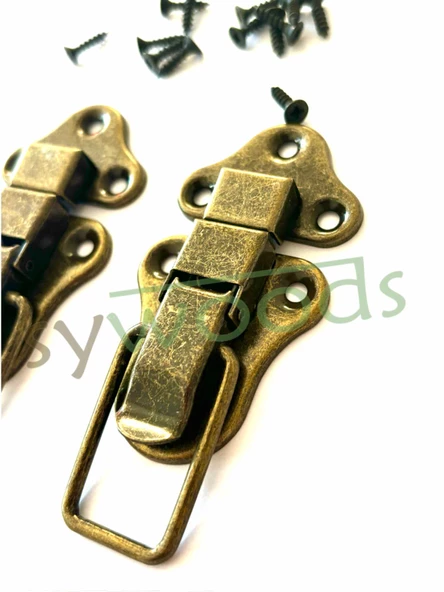 Büyük sandık klips bavul kilidi çanta tokası mandallı kilit 2 adet antik - 5