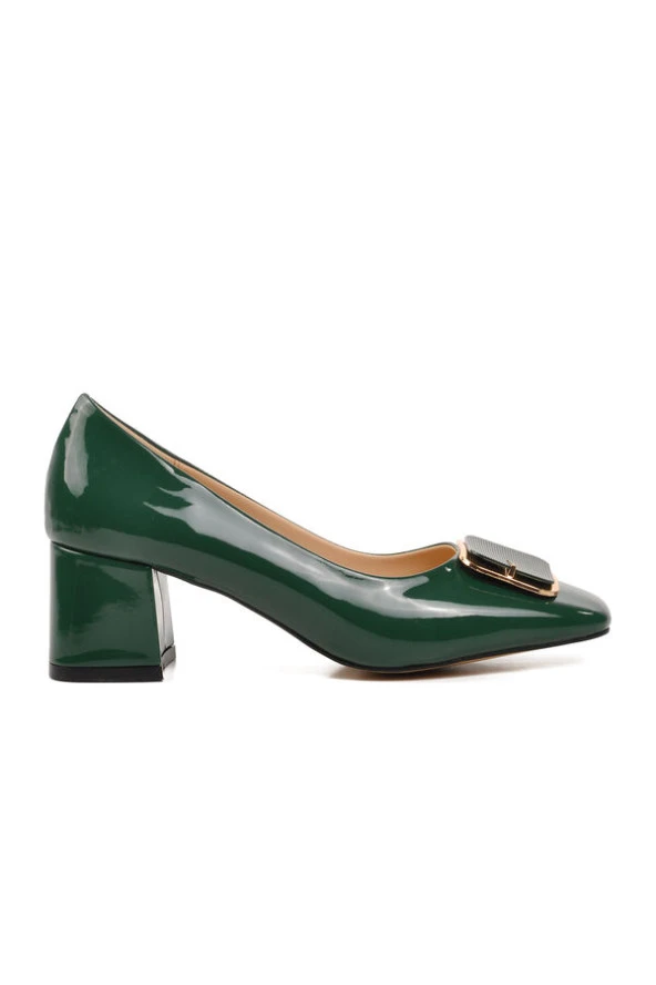 Aspor Yeşil Rugan Kadın Topuklu Ayakkabı