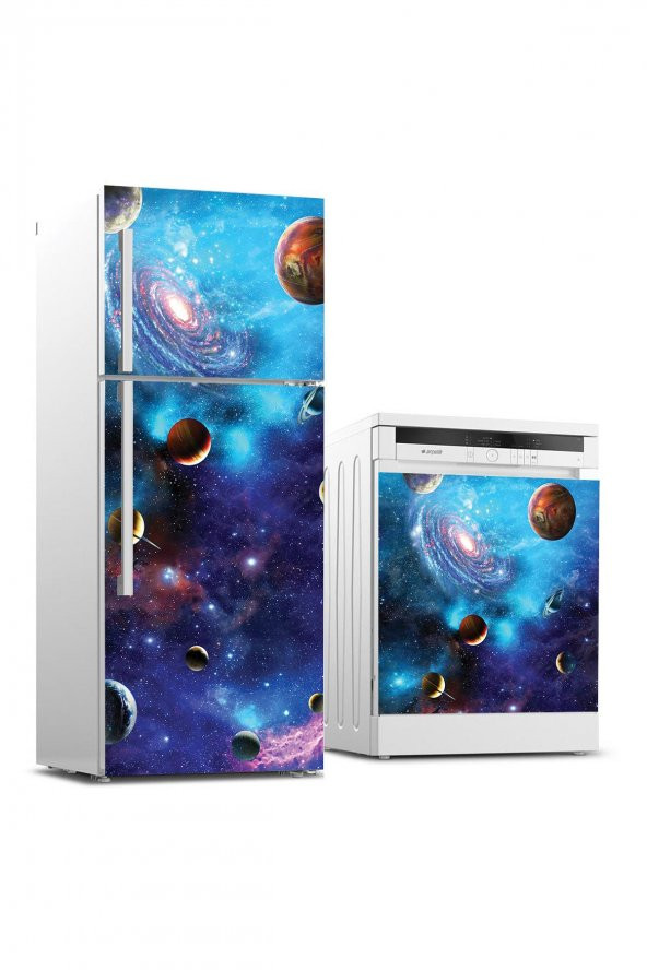 Buzdolabı ve Bulaşık Makinası Beyaz Eşya Sticker Kaplama Uzay Galaksiler