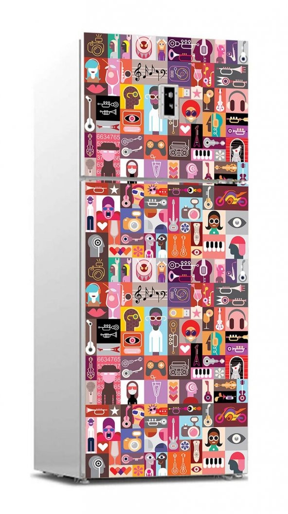 Buzdolabı Sticker Kaplama Dolap Kaplama Etiketi Pop Art Music Collage