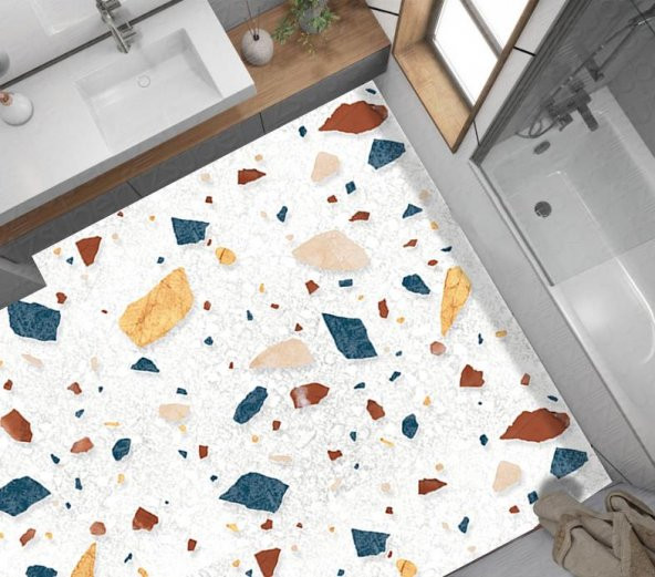 Yer Kaplama Zemin Kaplama Folyosu 65x130 cm Terrazzo Renkli Mermer - 2