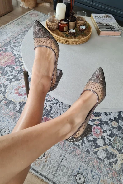 135 5465KT Topukla Kadın İncili Kısa Topuklu Abiye Ayakkabı - Resim 4