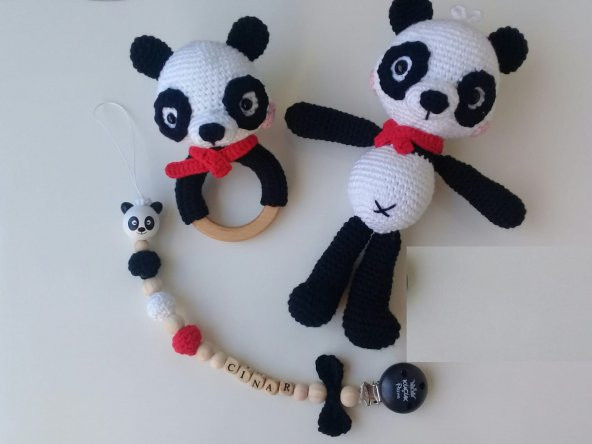 Yenidoğan Panda Set Amigurumi Organik Oyuncak ürün görseli 1