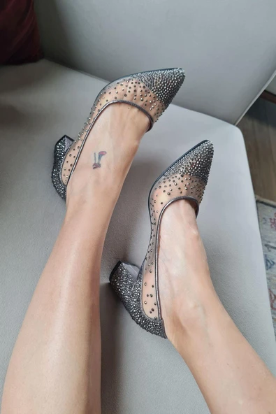 135 5465KT Topukla Kadın İncili Kısa Topuklu Abiye Ayakkabı - Resim 2