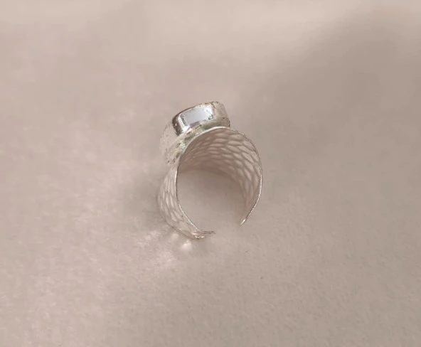 Yüzük Doğal Drusy Taş Çelik Ayarlanabilir Kadın Erkek Yüzük Takı Aksesuar - 4