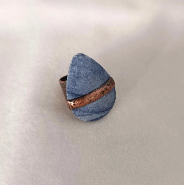 Yüzük Doğal Drusy Taş Çelik Ayarlanabilir Kadın Erkek Yüzük Takı Aksesuar - 2