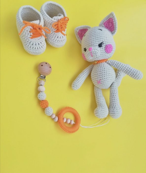 Kedi Sunny Yeni Doğan Seti Amigurumi Organik Oyuncak