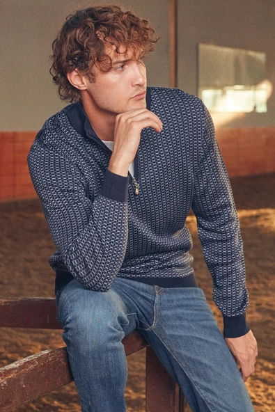 Dik Yaka Yarım Fermuar Triko Kazak - Lacivert - 2