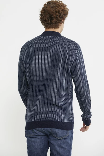 Dik Yaka Yarım Fermuar Triko Kazak - Lacivert - 7