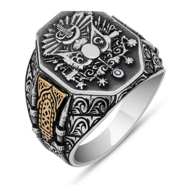 Osmanlı Devleti Armalı 925 Gümüş Erkek Yüzük - 2