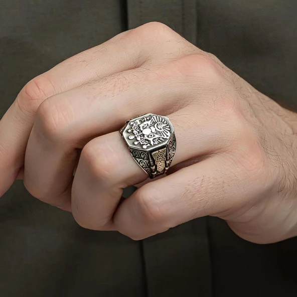 Osmanlı Devleti Armalı 925 Gümüş Erkek Yüzük - 8