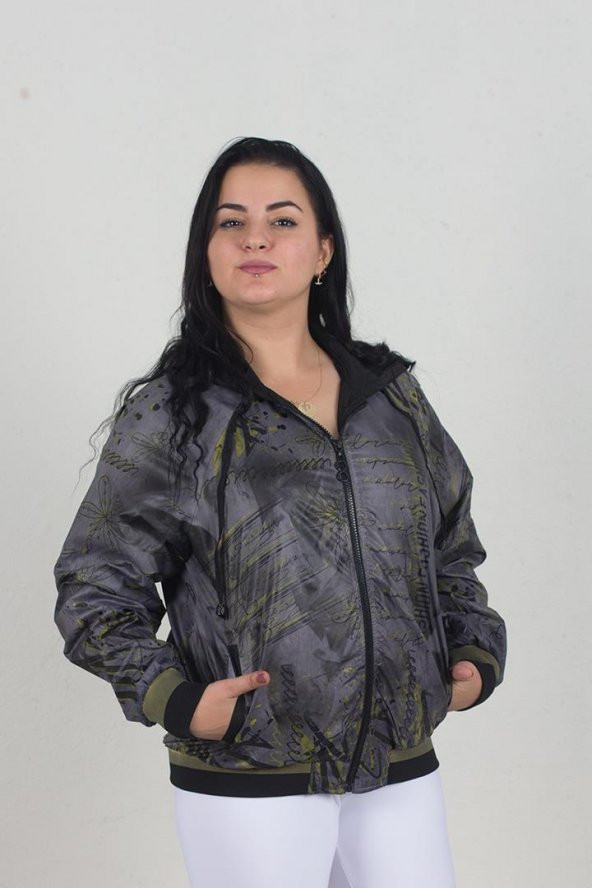 Truva Xxl Büyük Beden Kapşonlu Desenli Su Geçirmez  Yağmurluk Gri MT006