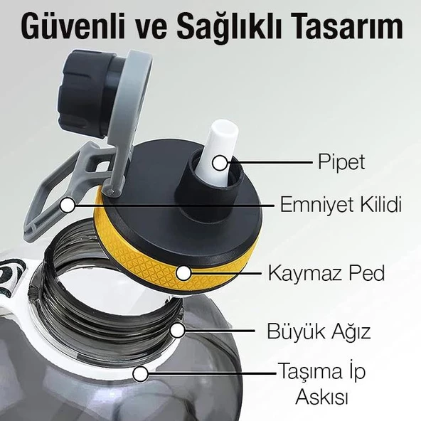 Coofbe 2.2Lt Su Matarası Su Şişesi Pipetli Sızdırmaz Bpa Içermez Su Matarası Emniyet Kilitli Suluk - 9