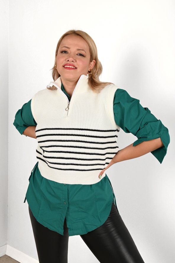 Kadın Fermuarlı Triko Süveter 4304-24-060 - 7