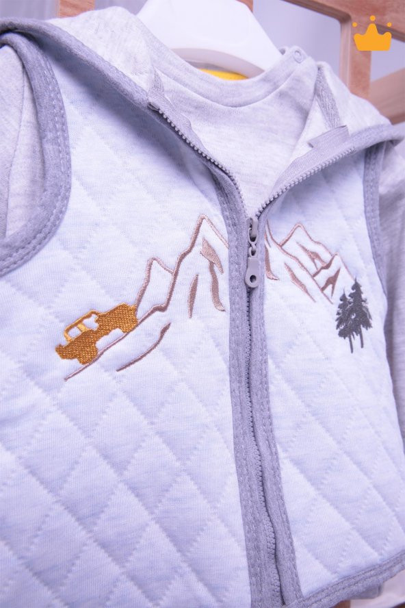 Babyhola Elyaf Dolgulu 1 Tog Kapitone Yelek Badi Pantolon Erkek Bebek 3'lü Takım 12610 - 2