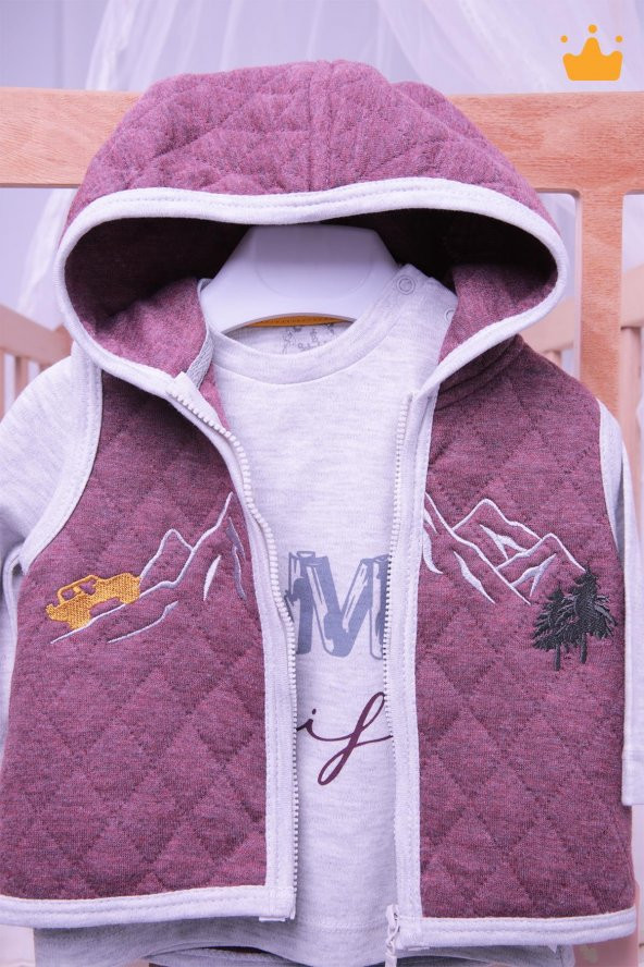 Babyhola Elyaf Dolgulu 1 Tog Kapitone Yelek Badi Pantolon Erkek Bebek 3'lü Takım 12610 - 7