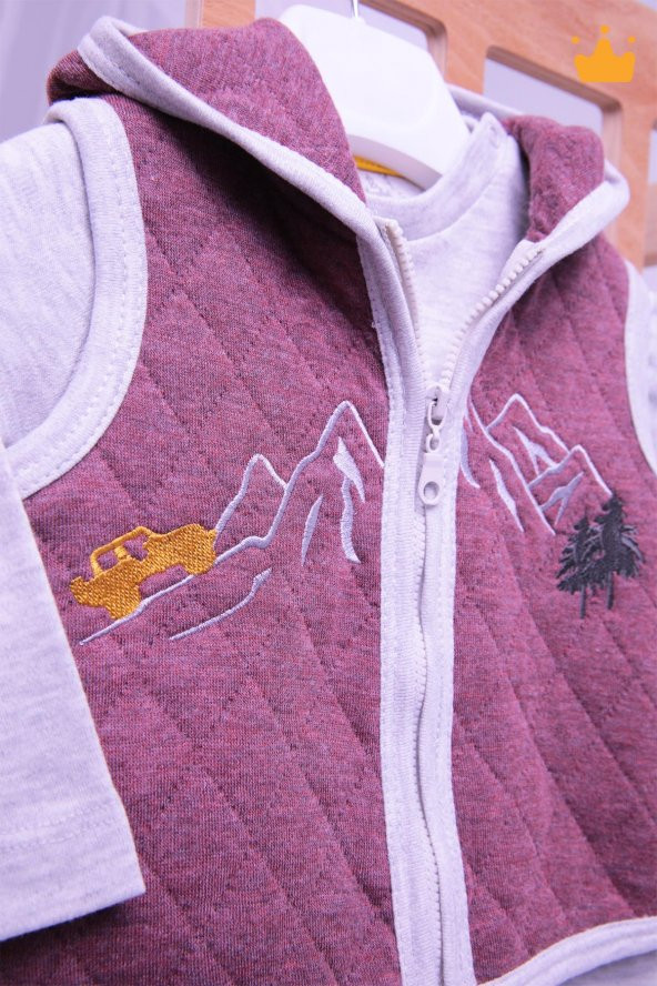 Babyhola Elyaf Dolgulu 1 Tog Kapitone Yelek Badi Pantolon Erkek Bebek 3'lü Takım 12610 - 8