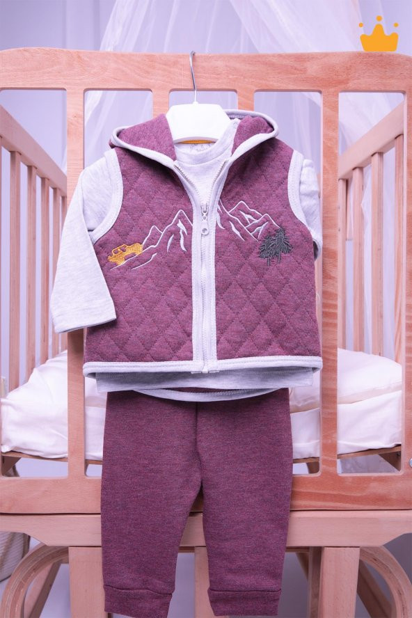 Babyhola Elyaf Dolgulu 1 Tog Kapitone Yelek Badi Pantolon Erkek Bebek 3'lü Takım 12610 - 9