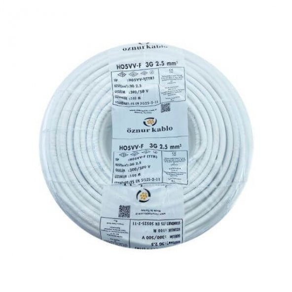 35 Metre 3x2,5 Ttr H05VV-F Beyaz Öznur Kablo - 2