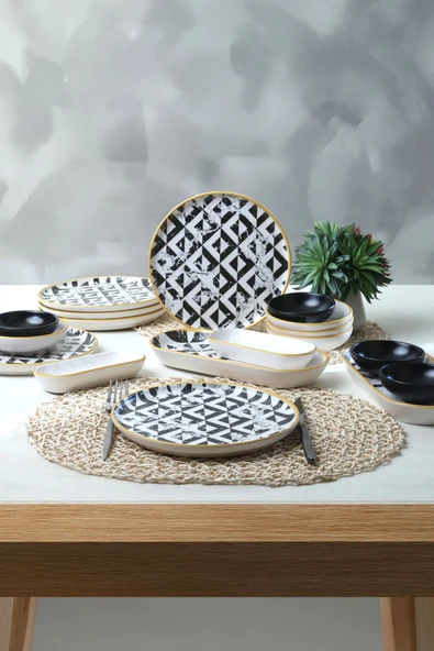 Keramika Keraart Trigon Marble Kahvaltı Takımı 18 Parça 6 Kişilik 18766-68-69 - Resim 8