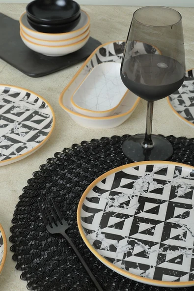 Keramika Keraart Trigon Marble Kahvaltı Takımı 18 Parça 6 Kişilik 18766-68-69 - Resim 6