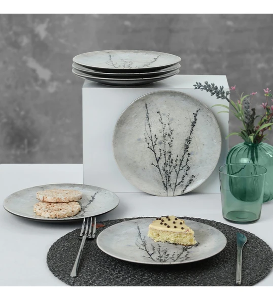 Keramika Keraart Black Little Flower Pasta Tabağı 20 Cm 6 Adet 20974 - 2