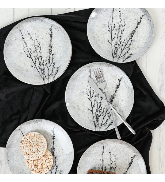 Keramika Keraart Black Little Flower Pasta Tabağı 20 Cm 6 Adet 20974