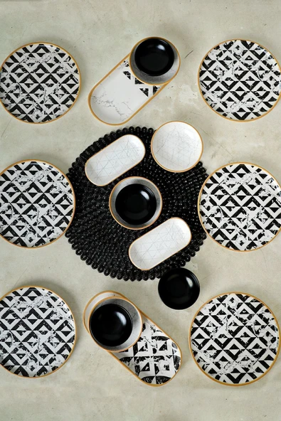 Keramika Keraart Trigon Marble Kahvaltı Takımı 18 Parça 6 Kişilik 18766-68-69 - Resim 7