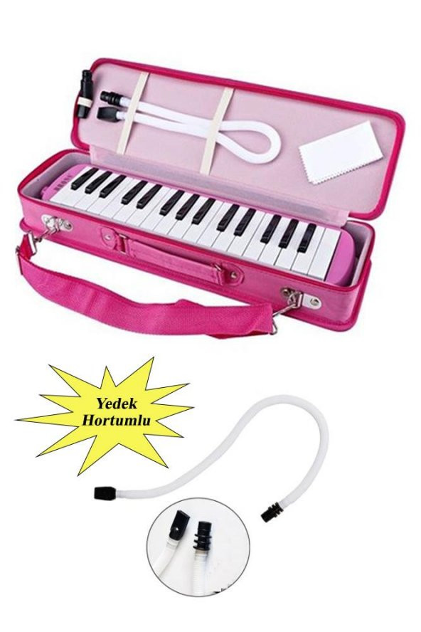 Pembe Melodika 32 Tuş Bez Çantalı Yedek Hortumlu 1 Adet Ticon 32 Tuşlu Melodika Çantalı