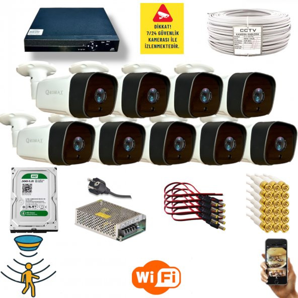 Qromax  9 Kamerali Set - Hareket Algılayan 36 Ir Led 5MP Lensli 1080P Güvenlik Kamerasi Seti 5236 - 1
