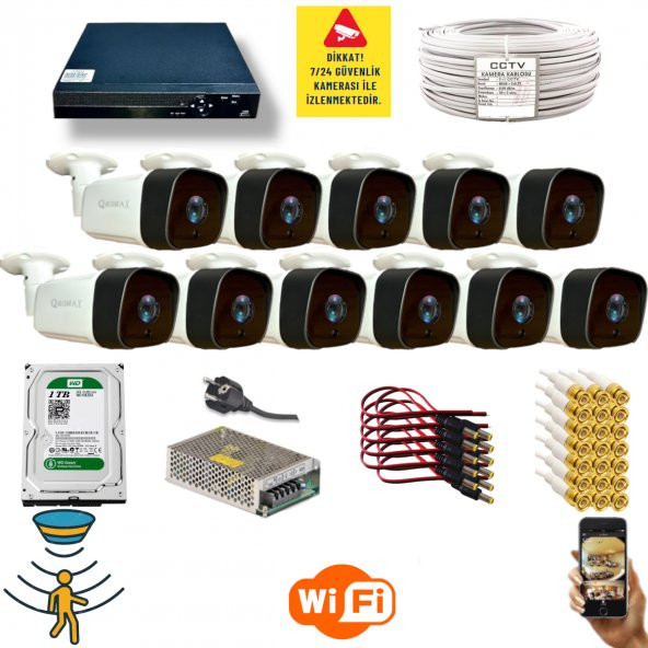 Qromax  11 Kamerali Set - Hareket Algılayan 36 Ir Led 5MP Lensli 1080P Güvenlik Kamerasi Seti 5236 - 1