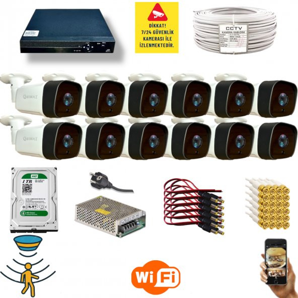 Qromax  12 Kamerali Set - Hareket Algılayan 36 Ir Led 5MP Lensli 1080P Güvenlik Kamerasi Seti 5236 - 1