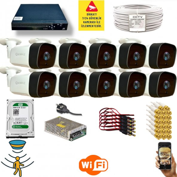 Qromax  10 Kamerali Set - Hareket Algılayan 36 Ir Led 5MP Lensli 1080P Güvenlik Kamerasi Seti 5236 - 1