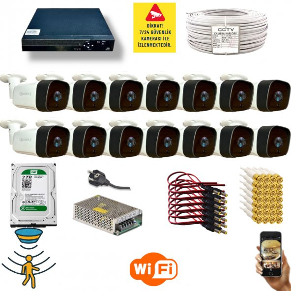 Qromax  14 Kamerali Set - Hareket Algılayan 36 Ir Led 5MP Lensli 1080P Güvenlik Kamerasi Seti 5236 - 1