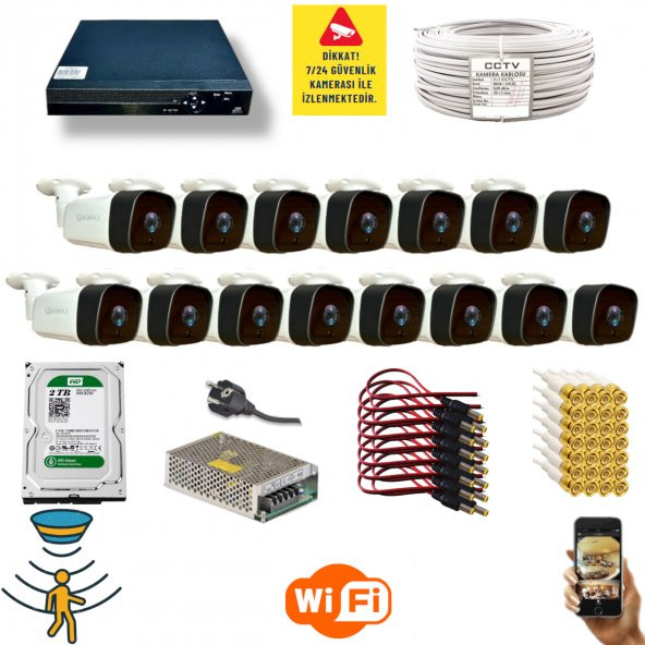 Qromax  15 Kamerali Set - Hareket Algılayan 36 Ir Led 5MP Lensli 1080P Güvenlik Kamerasi Seti 5236 - 1