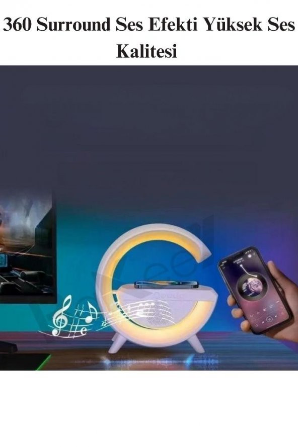 Telefon Kablosuz Hızlı Şarj Aleti Masa Lambası Bluetooth Hoparlör Speaker Gece Lambası Led G Lamba - 3
