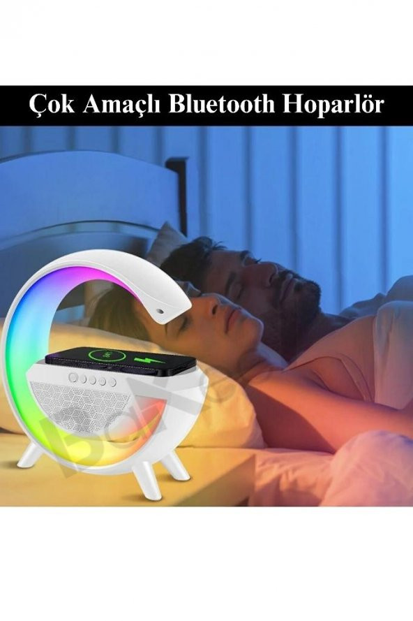 Telefon Kablosuz Hızlı Şarj Aleti Masa Lambası Bluetooth Hoparlör Speaker Gece Lambası Led G Lamba - 4