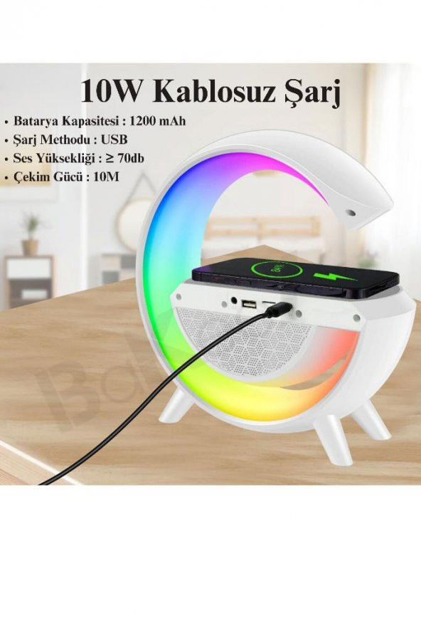 Telefon Kablosuz Hızlı Şarj Aleti Masa Lambası Bluetooth Hoparlör Speaker Gece Lambası Led G Lamba - 5