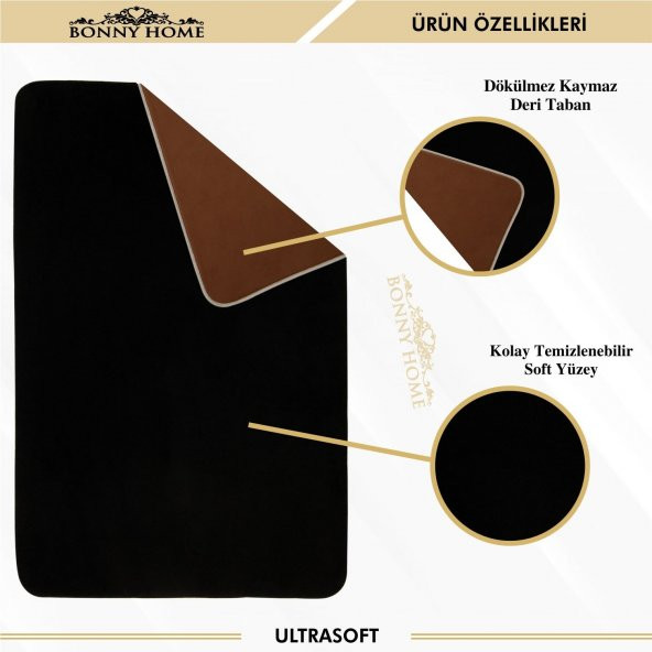 Bonny Home Damask 3’lü Düz Siyah Ultrasoft Banyo Halısı Paspası Seti Kaymaz Tabanlı Klozet Takımı - 2