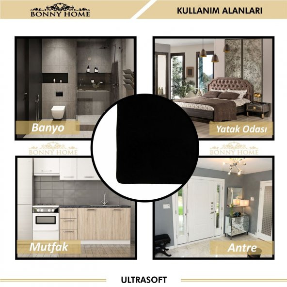 Bonny Home Damask 3’lü Düz Siyah Ultrasoft Banyo Halısı Paspası Seti Kaymaz Tabanlı Klozet Takımı - 6